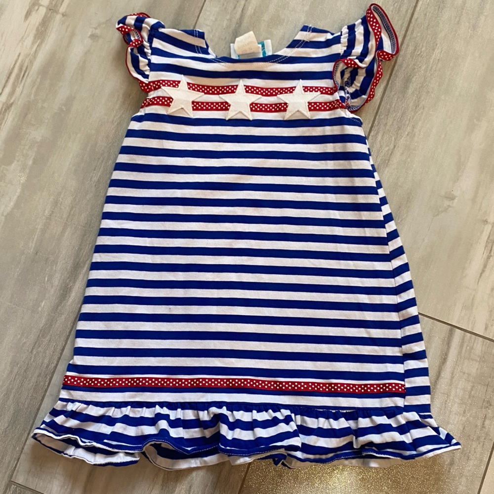 Funtasia Too Nautical Blue and White Striped Dress with Patriotic Stars girls 2T